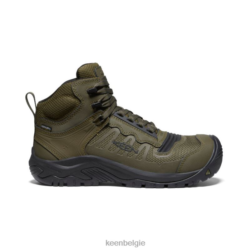 Heren reno mid kbf waterdicht (koolstofvezel neus) donker olijf/zwart KEEN schoenen DPX8V20