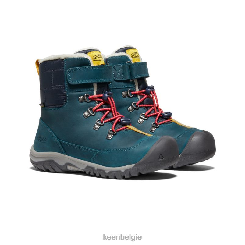 Grote kinderen Greta waterdichte laars blauw koraal/roze pauw KEEN schoenen DPX8V1015