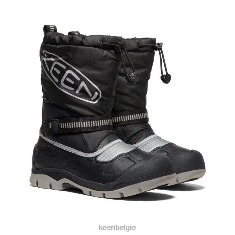 Grote kinderen Snowtroll waterdichte laars zwart zilver KEEN schoenen DPX8V1000