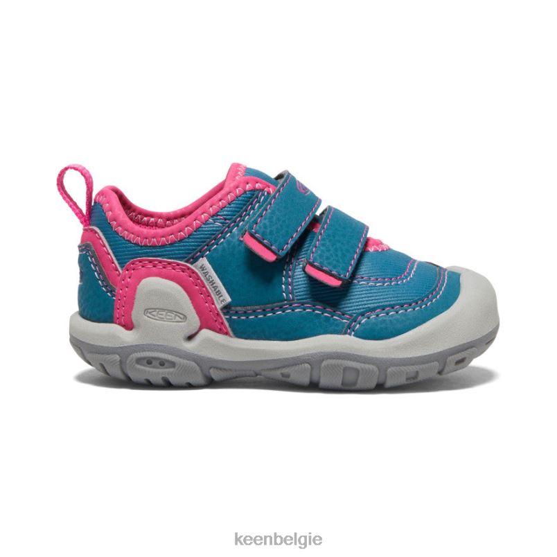 peuters knotch holle sneaker met dubbele band blauw koraal/roze pauw KEEN schoenen DPX8V959