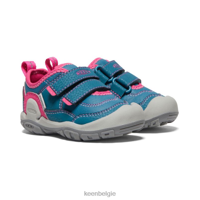 peuters knotch holle sneaker met dubbele band blauw koraal/roze pauw KEEN schoenen DPX8V959