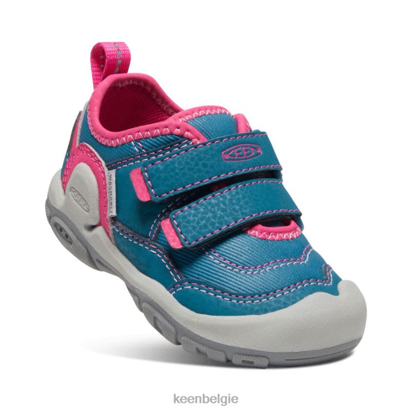 peuters knotch holle sneaker met dubbele band blauw koraal/roze pauw KEEN schoenen DPX8V959