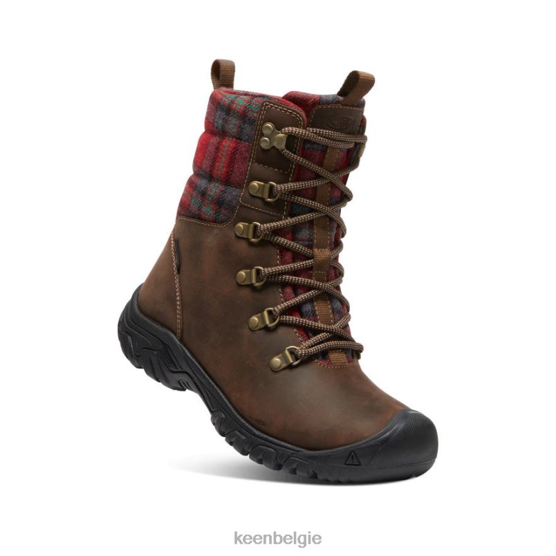 vrouwen Greta waterdichte laars donkerbruin/rood plaid KEEN schoenen DPX8V692